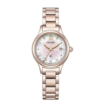 CITIZEN 星辰 官方授權 XC 櫻花粉紅金 鈦 鑽石時尚光動能電波錶-女錶(ES9497-88X)27mm