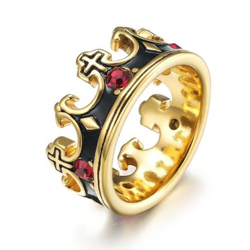 【ANGEL】歌德十字架皇冠鑲鑽不銹鋼戒指(3色)