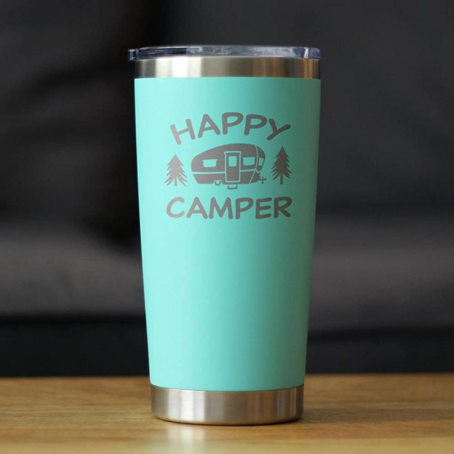 Happy Camper Insulated Coffee Tumbler Cup with Sliding Lid Stainless St