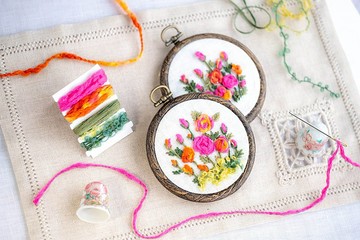 新手刺繡材料包-玫瑰花【釘線繡・直線繡繡法】