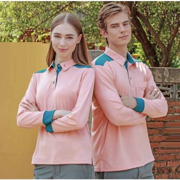 【Per GIBO】簡約拼接男長POLO衫(PT253111珊瑚粉)