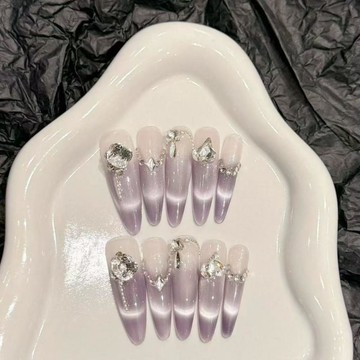 💗Yuki Nail💗紫色純手工爆閃穿戴漸變貓眼千金美甲法式可拆卸氣質高階顯白輕奢