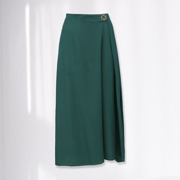 ILEY伊蕾 優雅光澤打摺寬褲(深綠色；M-XL)1233586703