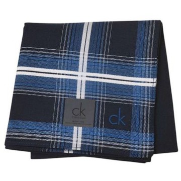 Calvin Klein CK經典字母LOGO簡約格紋帕巾(深藍系/49CM)