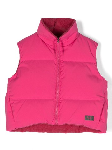 Il Gufo - logo-patch zip-up padded gilet - kids - Polyester/Viscose/Polyester/Feather Down - 3 - Pink