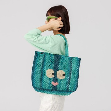 【The Jacksons】Big Eyes 條紋編織包-Florence-藍綠