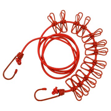 DIBOTE 迪伯特 戶外防風彈力曬衣繩 W3006-1 1.7m 12夾  1套  紅色