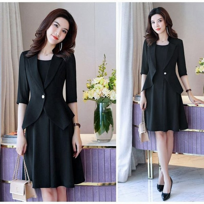ブラック フォーマル ワンピーススーツ 7分袖 テーラードジャケット ノースリーブ Aラインワンピース 膝丈 スーツ 大きいサイズ 2点セット 通勤 通販 Lineポイント最大get Lineショッピング