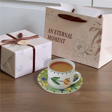 美日一禮 ins陶瓷咖啡杯碟套裝復古手繪郁金香杯子高顏值生日禮物