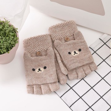 女士溫暖小熊單層釣魚手套-海沙褐