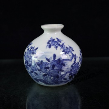 古玩收藏陶瓷器花瓶山水畫擺件石榴瓶 壽桃花瓶家居客廳裝飾擺件