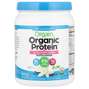 Orgain, 有機蛋白質™ 粉 + 50 Superfood，植物基，香草豆味，1.12 磅（510 克）