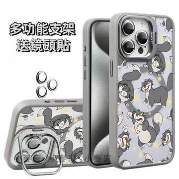 《卡通路西法貓》 磁吸鏡頭金屬支架手機殼 iPhone 17 16 15 14 13 12 11 Pro Max保護殼