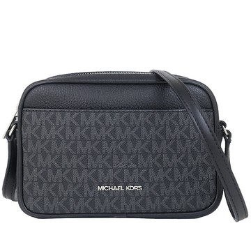 Michael Kors Jet Set 黑MK花紋防水布小斜背方包