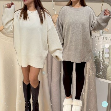 Waroom|現貨實拍 降溫必備~開叉厚針織毛衣｜下半身失蹤 寬鬆毛衣 秋冬 保暖 長袖上衣 女生毛衣 針織上衣6863