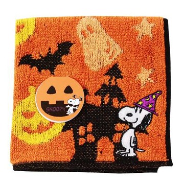 SNOOPY 史努比刺繡萬聖節派對小方巾(南瓜橘)