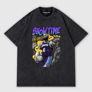 LeBron James湖人隊 Lakers SHOW TIME 做舊水洗純棉落肩短T 男女短袖T 台灣製