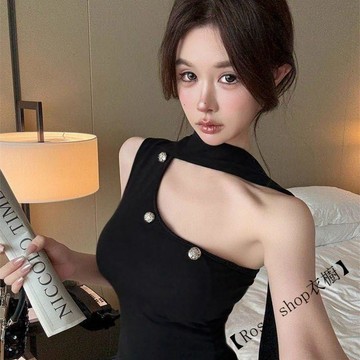 【臺灣出貨】🍋帶胸墊-韓版小衆設計感掛脖吊帶背心外穿新款內搭性感露肩辣妹女 內搭背心 小可愛 無袖背心 夏天背心