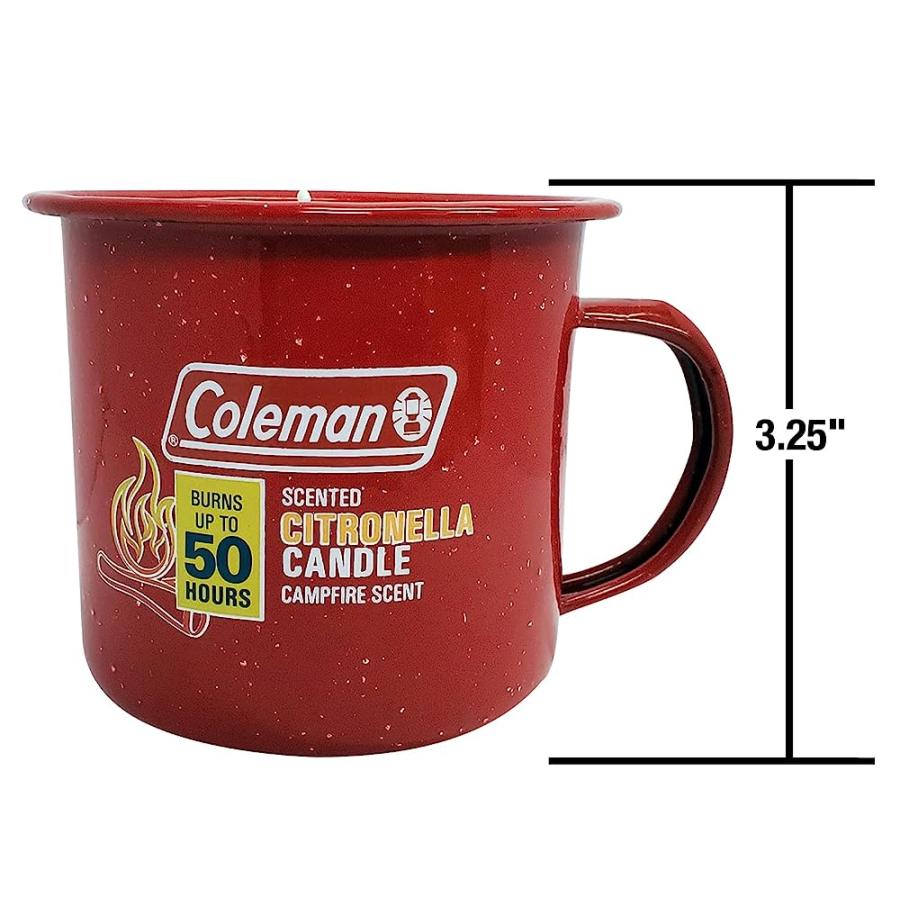 COLEMAN REPELLENTS TIN MUG OUTDOOR CITRONELLA CANDLE RUSTIC OUTDOOR CAMPING CANDLE WITH CAMPFIRE SCENT, RED