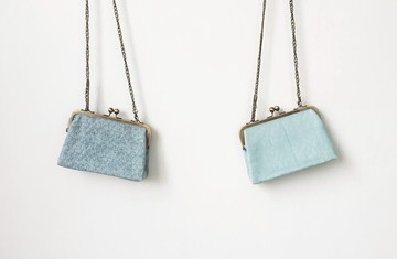 粉綠色燒花紋路 口金包 手拿包 側背包 肩背包 隨身包 化妝包