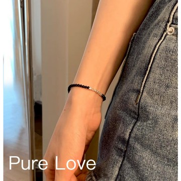 Pure Love樂芙 / 正韓 銀飾【S925純銀】B0644簡約通體純銀手鍊仿黑瑪瑙碎銀子圓珠手鏈 / 銀