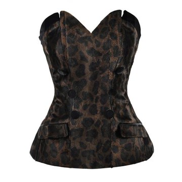 LOVE ROSE原創設計 深色毛呢豹紋無肩帶胸墊后背綁帶裹胸抹胸上衣