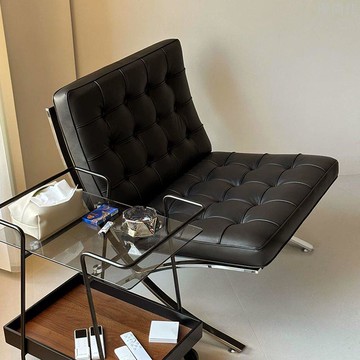 沙發椅單人客廳設計師巴塞羅那款懶人休閒躺椅中古小沙發侘寂椅子