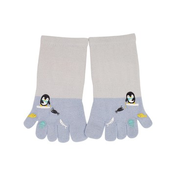 立體膠印造型五趾船襪-企鵝 - 企鵝淺藍