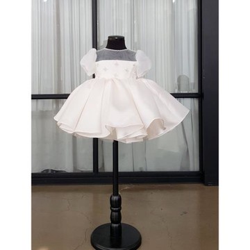 女童周歲禮服女寶寶白色抓周嬰兒比賽主持人公主裙蓬蓬紗花童高端