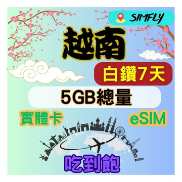 SIMFLY 越南 7天內高速5GB量到降速吃到飽