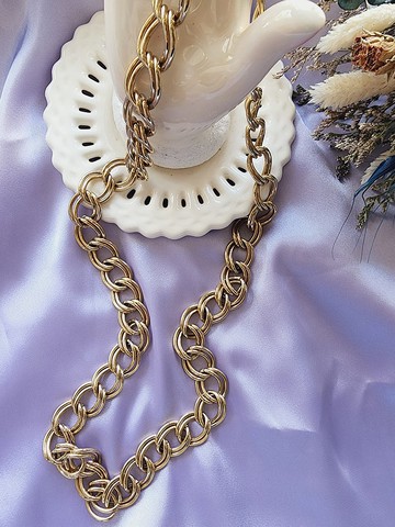 美國西洋古董飾品 / 斜圓雙圈金屬長絞鍊/長項鍊/復古珠寶首飾