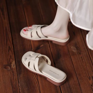 真皮法式絕美不累腳半拖女士外穿2025夏季新款時尚沙灘平底涼拖鞋