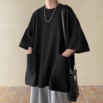 短袖男 上衣男 休閒短袖 男生短袖 衣服日系ins寬鬆大口袋夏季男士圓領短袖T恤韓版學生潮流百搭五分半袖95