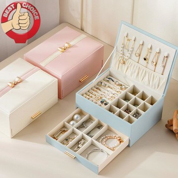 韓版首飾收納箱蝴蝶結雙層大容量首飾盒項鏈戒指耳釘手飾首飾箱