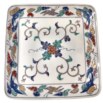 雲鶴盛皿 日本製  染錦  1個  24 x 2cm  染錦雲鶴