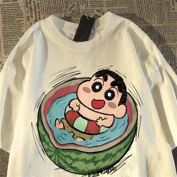 日系復古瓜泳蠟筆小新短袖男女夏季寬松t恤oversize高街半袖上衣