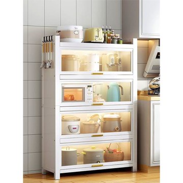 廚房置物架帶柜門多功能落地多層櫥柜微波爐烤箱電器儲物碗柜