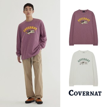 [COVERNAT] 25FW 可愛狗狗印刷長袖上衣 男女同款 休閒百搭 復古風 純棉上衣