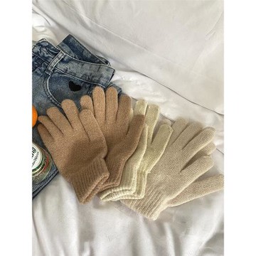 臭美的二表姐ins韓系冬季情侶兔毛五指手套毛毛兔絨純色簡約騎行