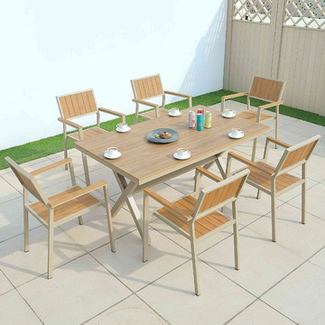 戶外休閑桌椅組合室外庭院花園露天陽臺防水防曬外擺防腐木塑木桌[DD050209]