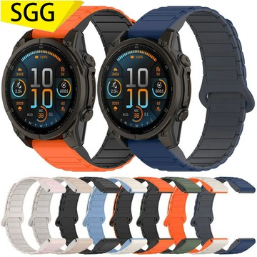【熱賣】適用Garmin佳明Fenix8 7 6 5快拆磁吸工字矽膠20/22}26mm錶帶