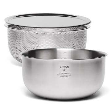 LIHAN Bon 不鏽鋼3件組  1組  24cm  攪拌碗 + 濾鍋 + 蓋子