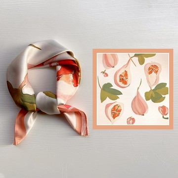 chic新款小絲巾卡通油畫方巾春秋百搭裝飾小頭巾減齡發帶領巾