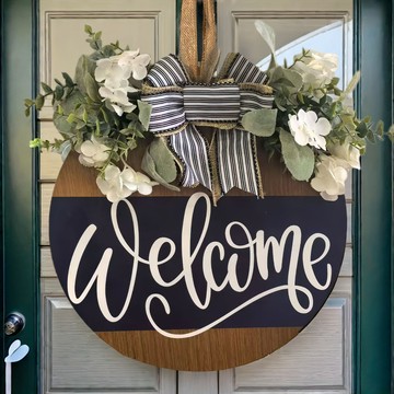 [Green party] 木板全年立體字母花環門掛裝飾帶蝴蝶結綠色水草植物裝飾