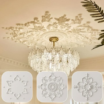 法式pu燈盤拼花非石膏吸頂燈燈盤底座天花吊頂裝飾雕花鏤空燈座[DD1206002]