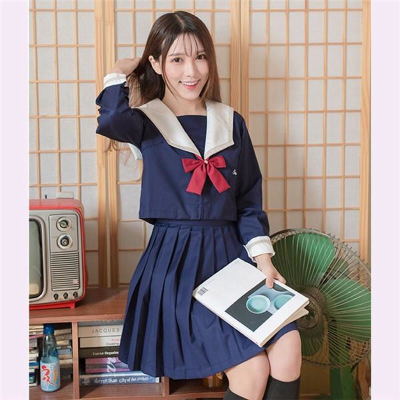 女子高生 スクール制服 学生清純 ネイビー 定番の可愛いセーラー服  