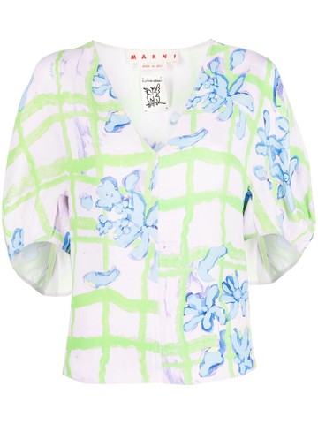 Marni - floral-print short-sleeve blouse - women - Viscose - 42 - Blue