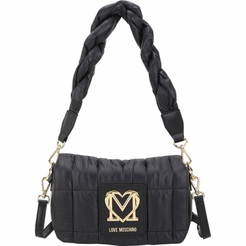 LOVE MOSCHINO 愛心金屬字母尼龍翻蓋肩/斜背包(黑色)
