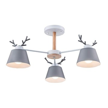 Honey Comb 北歐風原木臥室半吸頂燈三燈  灰色