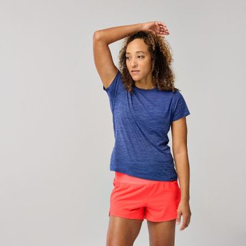 BROOKS 女 Luxe 短袖上衣_深夜藍花灰 (221659461)